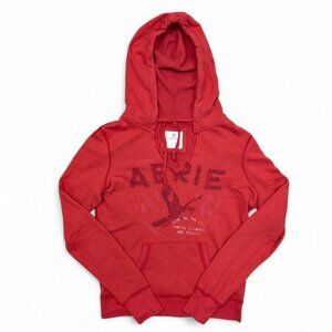 Vintage Y2K Aerie Orange/Red V-Neck Tie Hoodie Sweatshirt 2000s Streetwear Mediu
